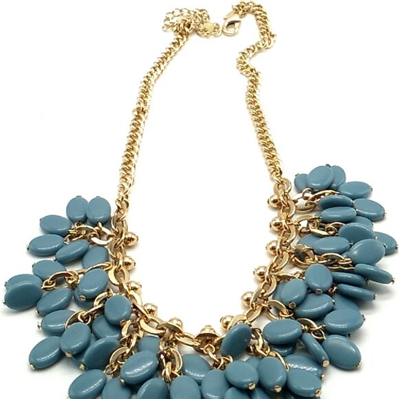 Vintage-Look SHB Blue Acrylic Beaded Necklace Gold-tone Chain NWOT - Picture 8 of 14